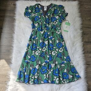 CAbi Floral Green and Blue Dress Size M
